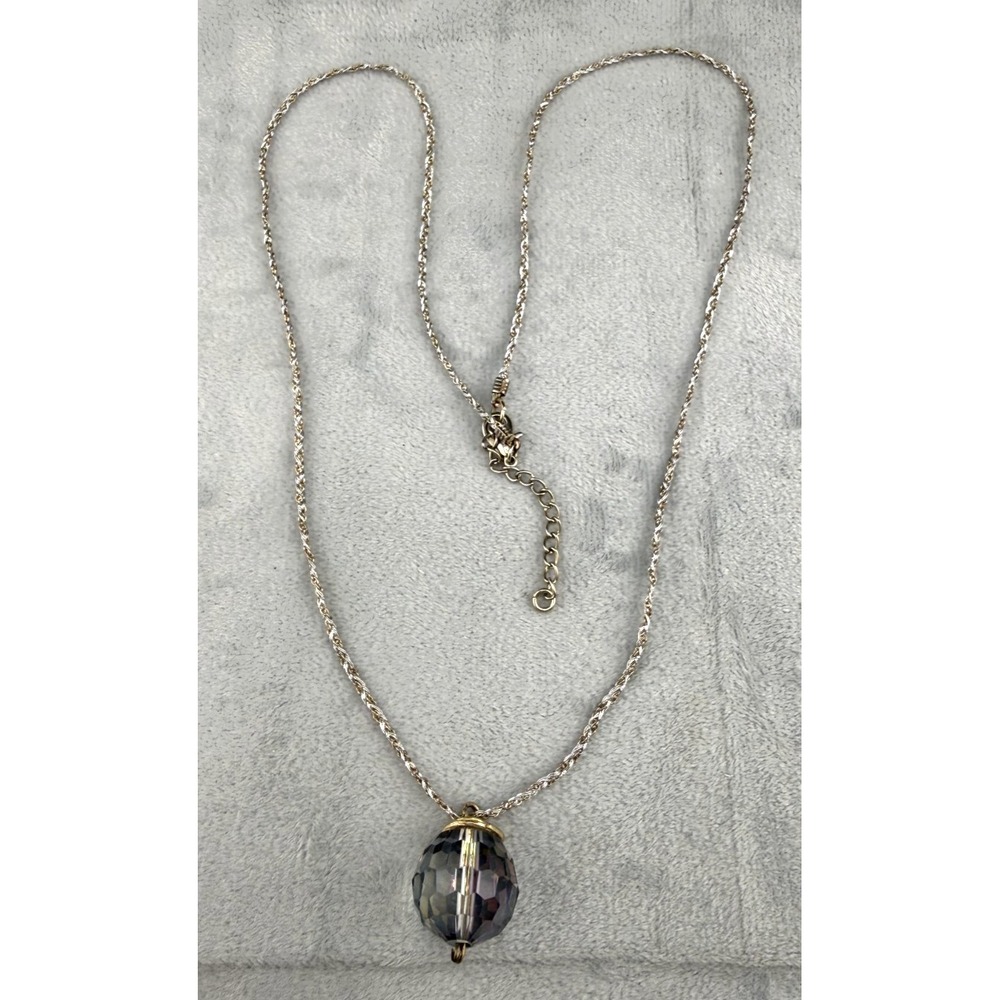 Crystal Ball Necklace Disco Silver Tone Faceted Glass Pendant 32"